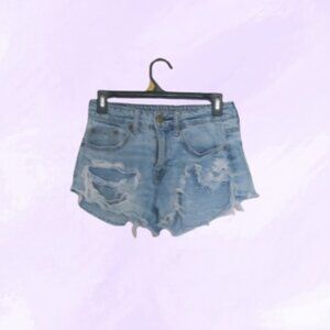 American Eagle Outfitters hi-rise festival distress cut off shorts in light wash